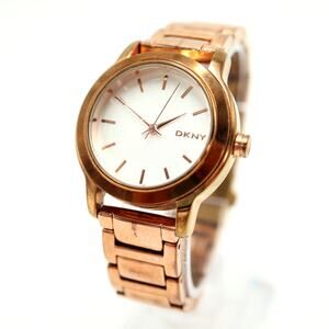 DKNY Womens Rose Gold Tone Watch 32mm Silver Dial Steel Bracelet w New Battery